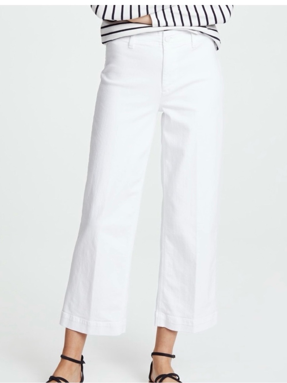 Paige Sz 32 Nellie High Rise Crisp White Crop Culotte Jean ~ Stretch Cotton